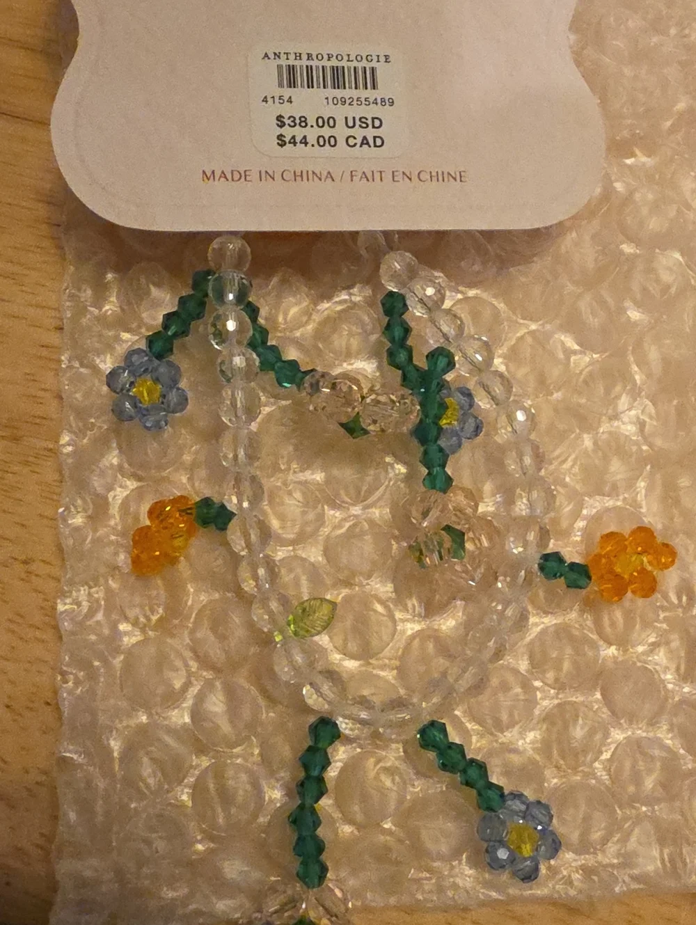 NWT Crystal Beaded Phone Charm with Pastel Flowers Floral • NWT1